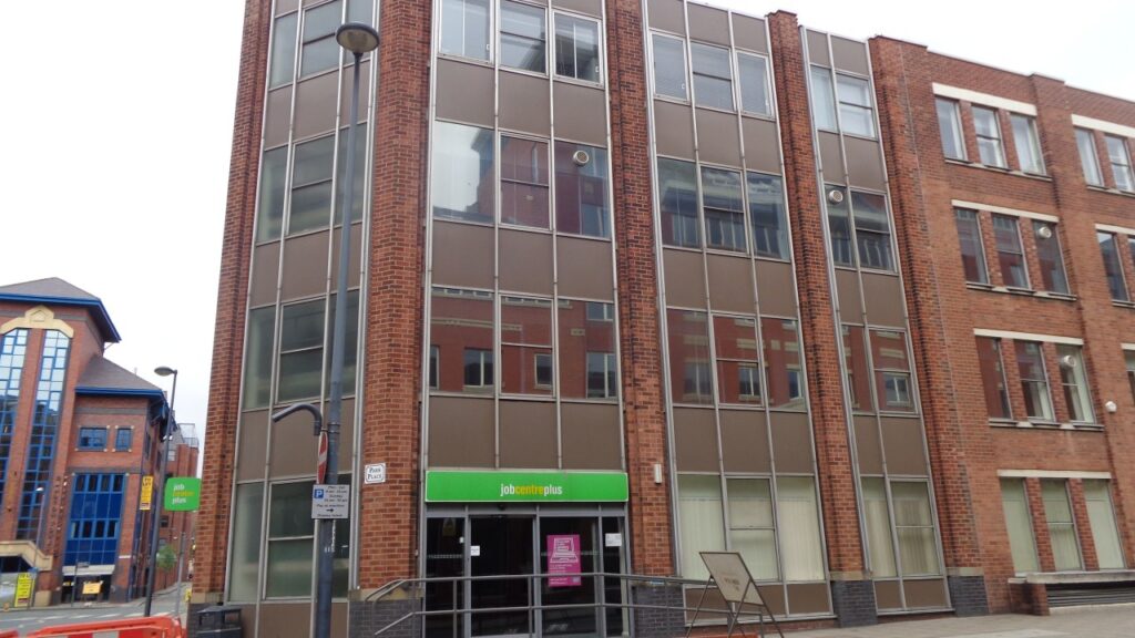 A Jobcentre Plus office on Park Place, Leeds — one of the UK government's employment and benefits service centres.